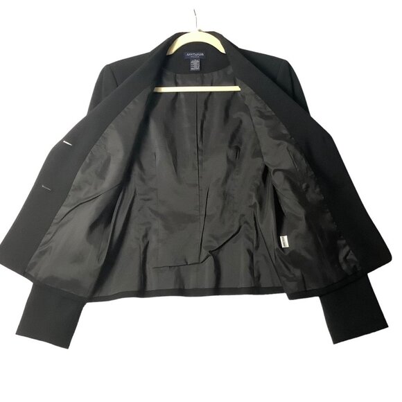 Ann Taylor Blazer Women Size 6 Wool Blend Stretch Black Lined 2 Button - Picture 2 of 9